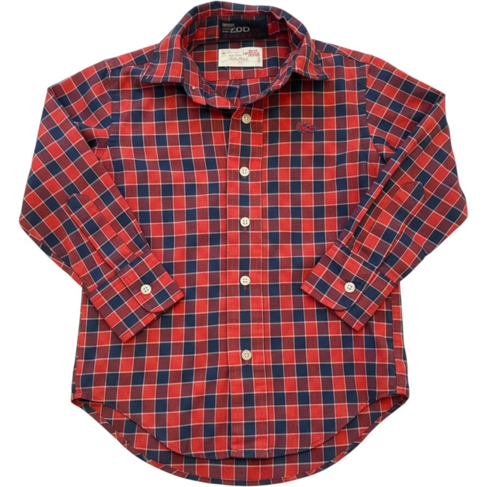 Izod Lacoste Button Down Shirt Kids Size 5 Red Blue Plaid Long Sleeve Vintage